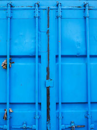 Full frame shot of blue metal wall