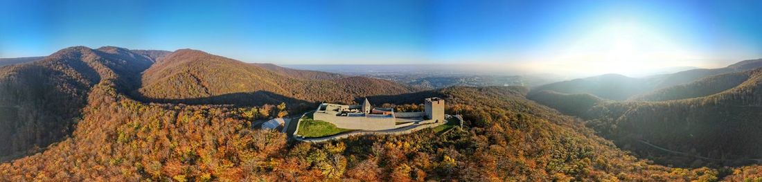 Panoramic view of mountain range against sky