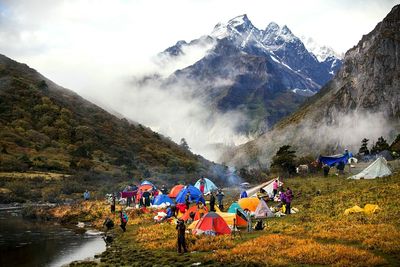 Panoramic view of people on mountain