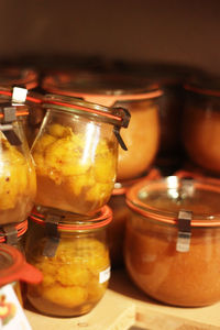 Close-up of drink in jar on table