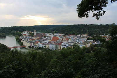 High angle view of townscape against sky