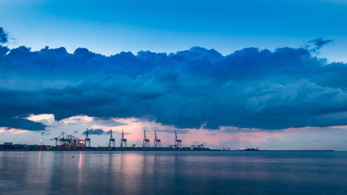 Scenic view of sea against blue sky