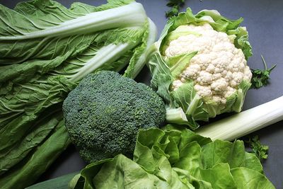 Green vegetables, fresh vitamins, chinese cabbage and lettuce, cauliflower, leek and green broccoli