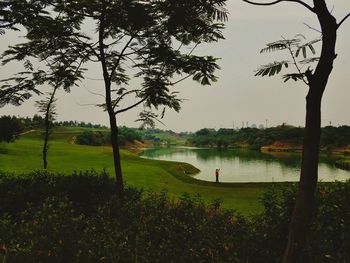 Scenic view of lake against sky