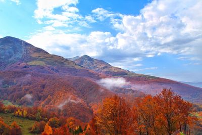 Scenic view of mountains against sky during autumn