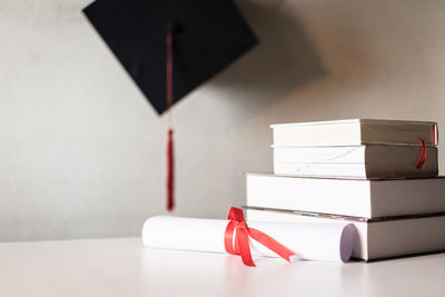 Close-up of books on table