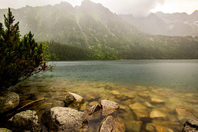 Scenic view of lake by mountains