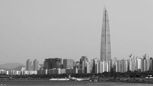 View of skyscrapers against clear sky