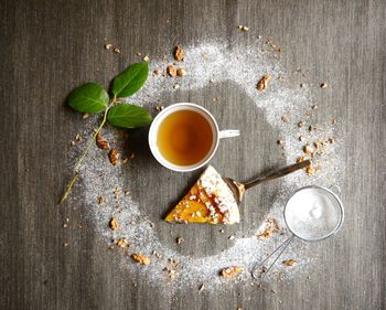 Directly above shot of tea cup on table