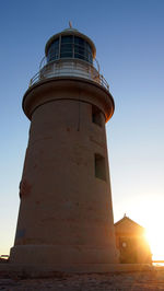 Low angle view of lighthouse against clear sky