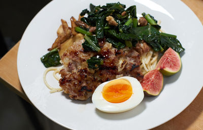 High angle view of breakfast served in plate