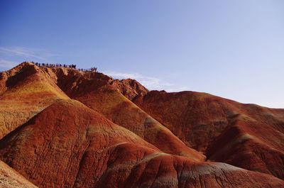 Scenic view of arid landscape against clear sky