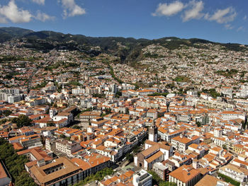 High angle view of townscape against sky