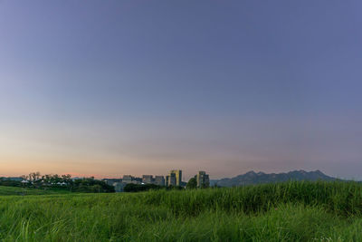 Scenic view of field against sky during sunset