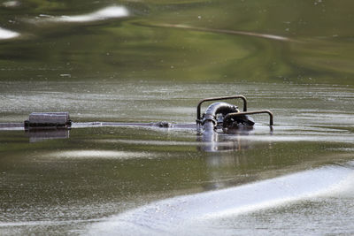 Metallic structure in lake