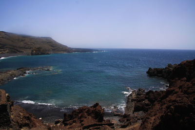 Scenic view of sea against clear sky