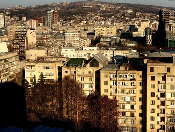 High angle view of townscape against sky