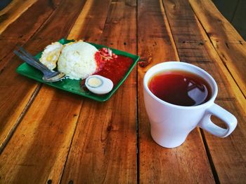 High angle view of breakfast on table