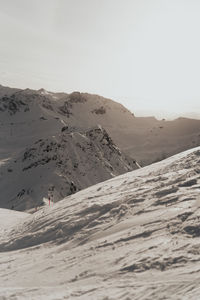 Scenic view of snowcapped mountains against clear sky