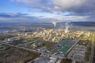 High angle view of cityscape against sky