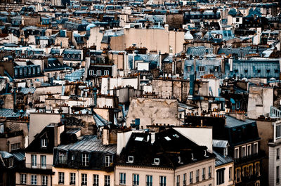 High angle view of buildings in city