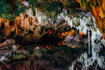 Reflection of rock formations in lake