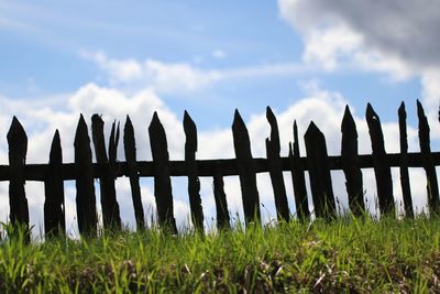 Panoramic view of fence on field against sky