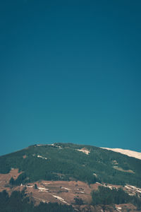 Scenic view of farm against clear blue sky