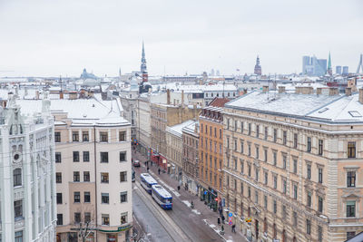 High angle view of buildings in city