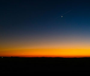 Scenic view of silhouette landscape against clear sky at sunset