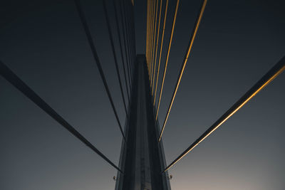 Low angle view of suspension bridge against clear sky