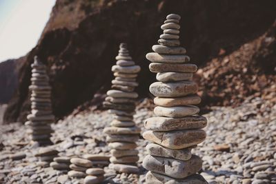 Close-up of stone stack on rock