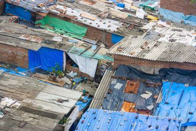 High angle view of buildings seen through pier