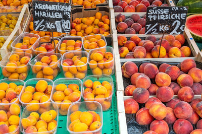 Apricots and peaches for sale at a market