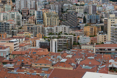 High angle view of buildings in city