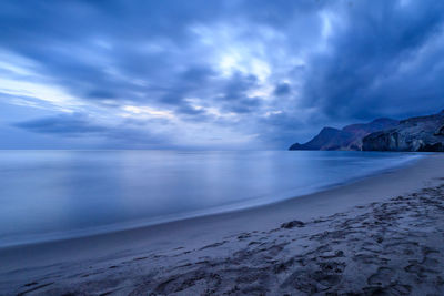 Scenic view of sea against sky at dusk