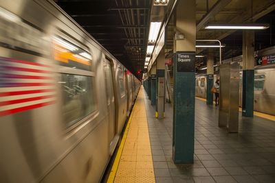 Blurred motion of train at airport