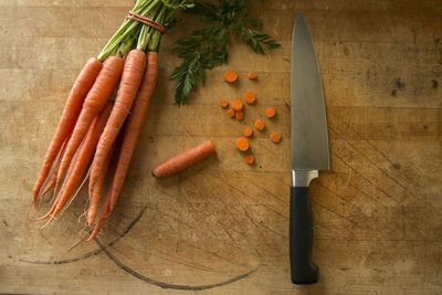 High angle view of vegetables on cutting board