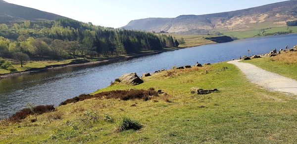 Scenic view of lake and mountains