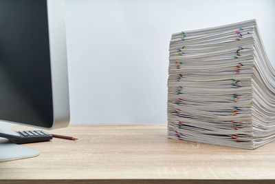 Stack of books on table