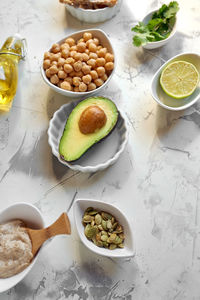 High angle view of breakfast on table