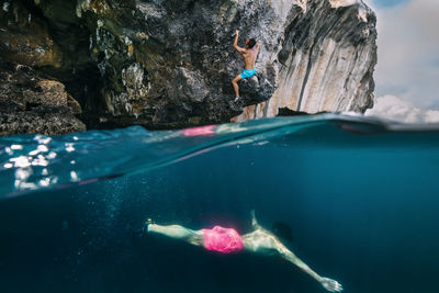 Man swimming in sea