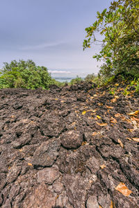 View of rocks on land against sky