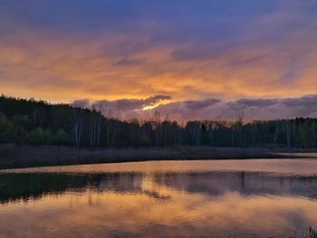 Scenic view of lake against sky during sunset