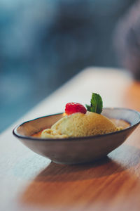 Close-up of dessert in bowl on table