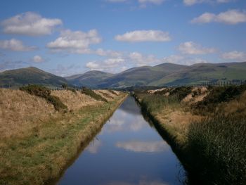 Narrow stream along countryside landscape