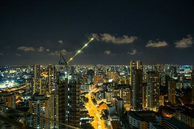 Aerial view of illuminated cityscape