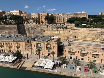 High angle view of buildings in city