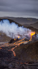 Aerial view of volcanic mountain