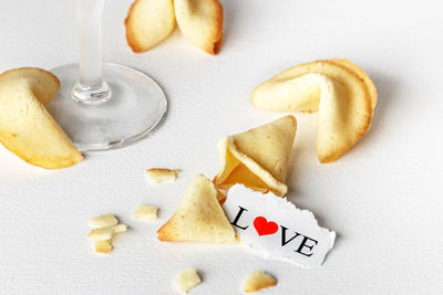 High angle view of cookies on table